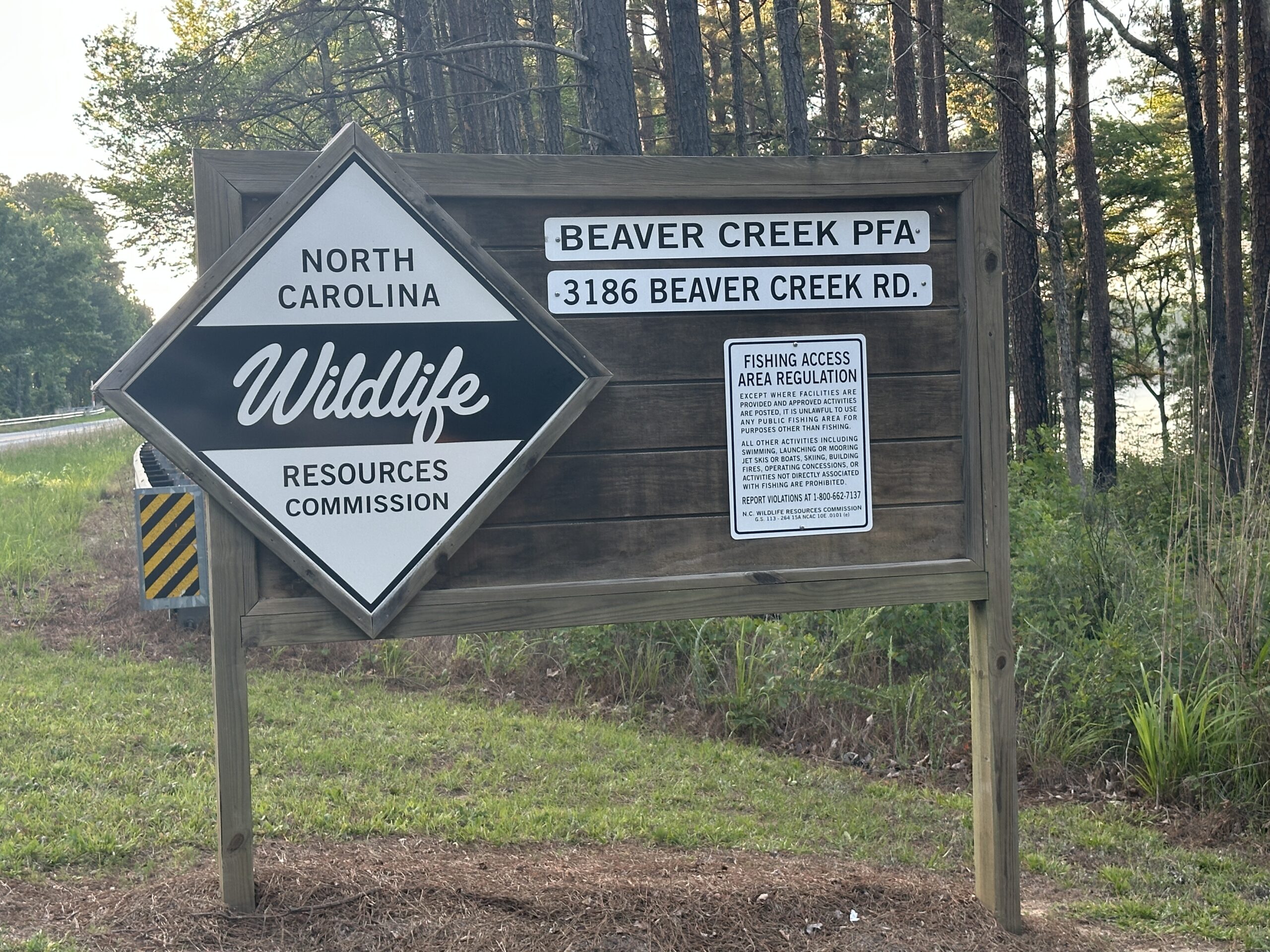 Beaver Creek Public Fishing Area sign at Jordan Lake in North Carolina