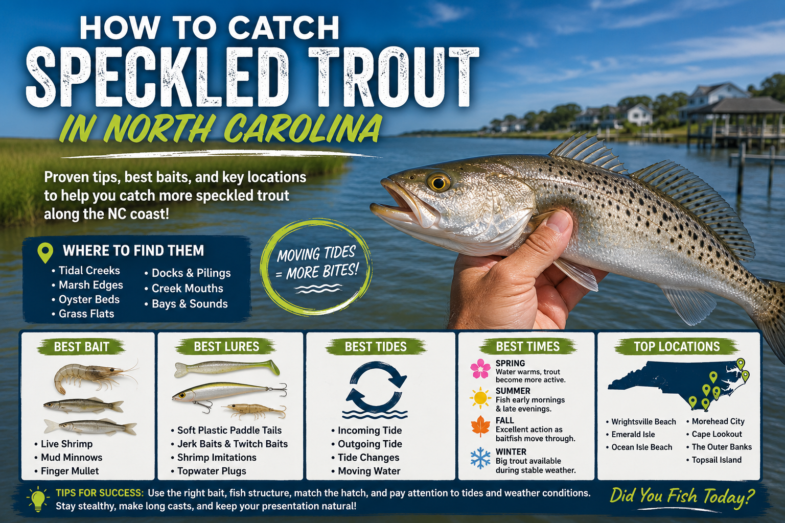How to catch speckled trout in North Carolina using live bait and artificial lures