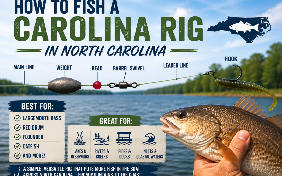 How to fish a Carolina rig in North Carolina for bass, red drum, flounder, and catfish