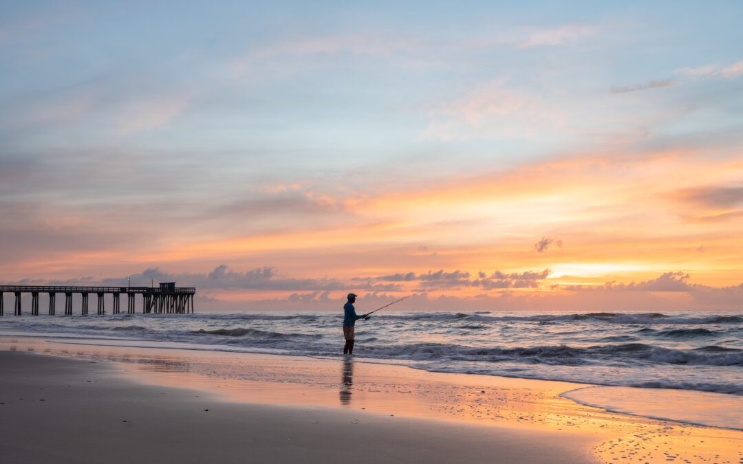 Angler reading the surf for fishing on a North Carolina beach