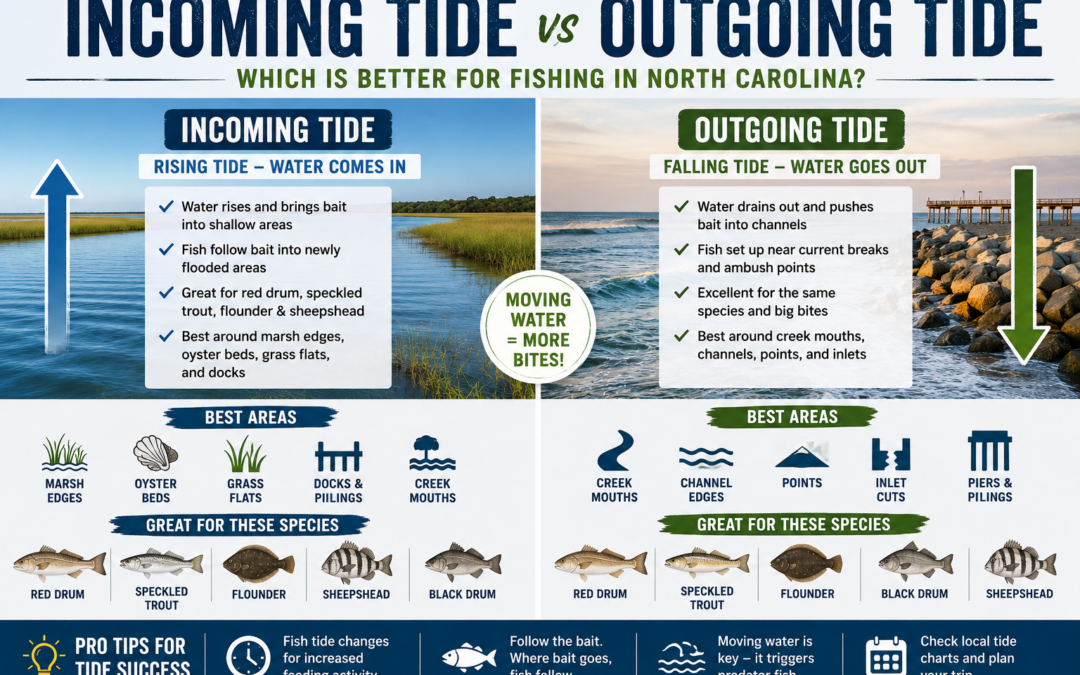 Incoming tide and outgoing tide fishing conditions along the North Carolina coast