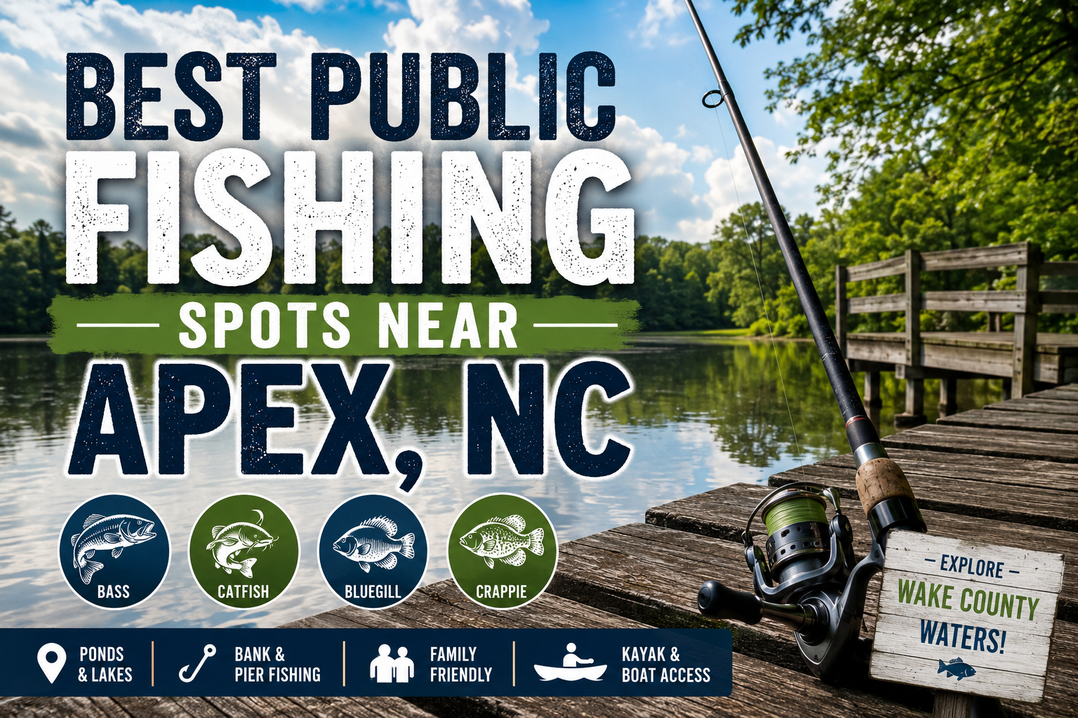 Public fishing spots near Apex NC for bass, catfish, bluegill, crappie, and freshwater fishing