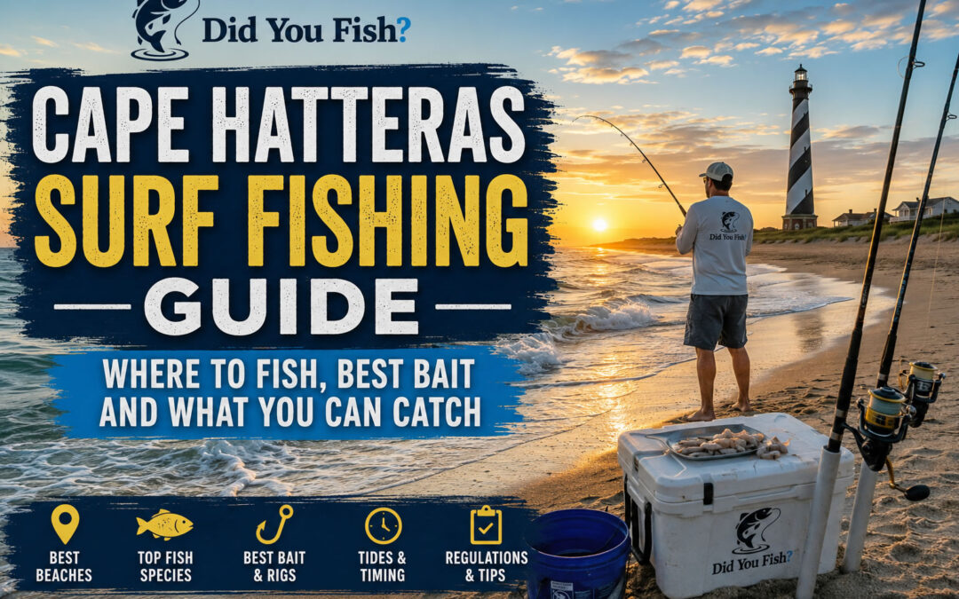 Angler surf fishing at Cape Hatteras with the Cape Hatteras Lighthouse in the background