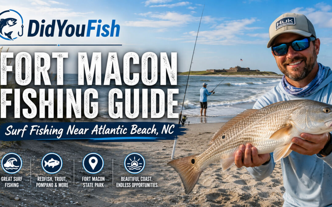 Fort Macon fishing guide featuring surf fishing, a red drum and Fort Macon State Park near Atlantic Beach, North Carolina