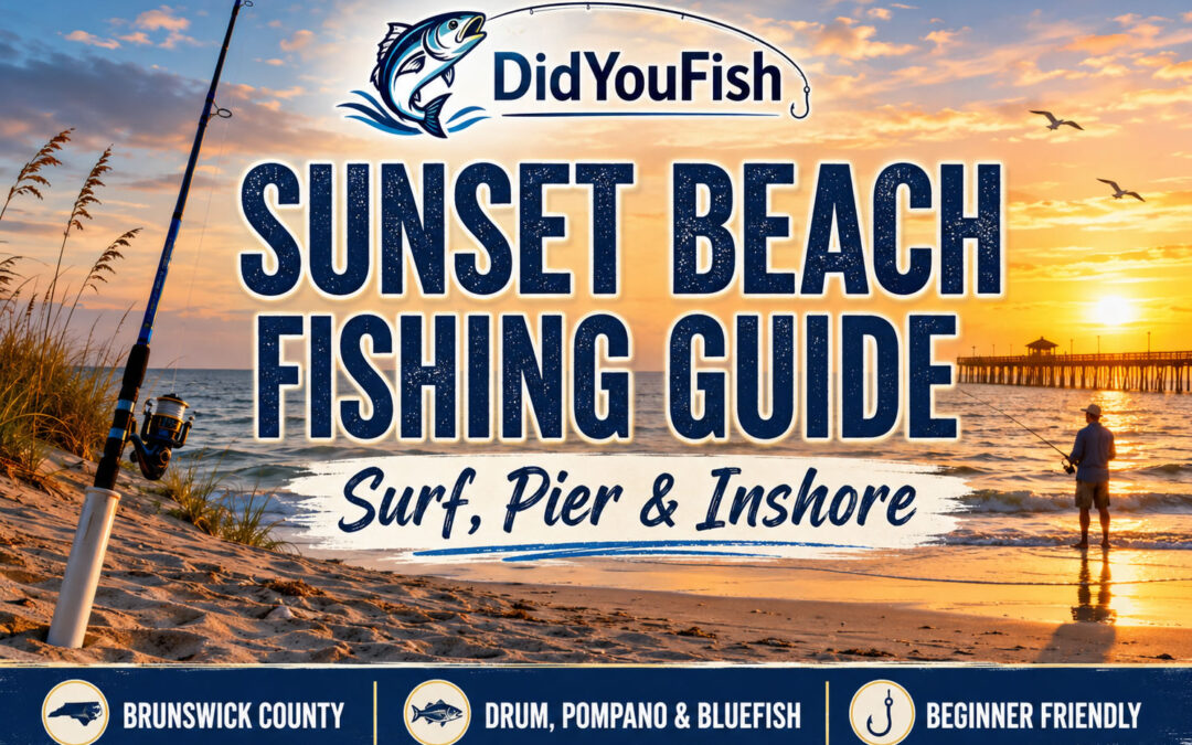 Sunset Beach fishing guide featured image showing surf fishing, pier fishing, and inshore fishing tips for Brunswick County anglers